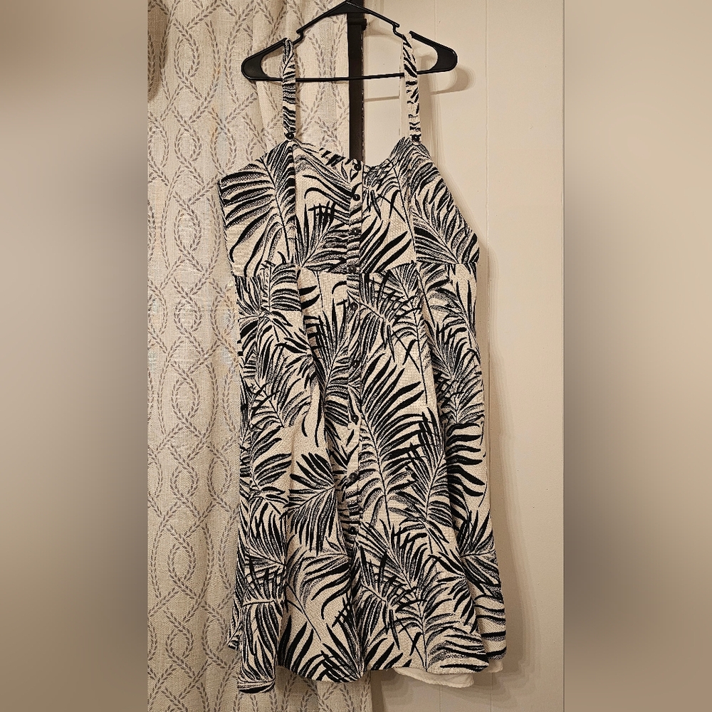 Hutch White and Black Palm-Print Mini Dress